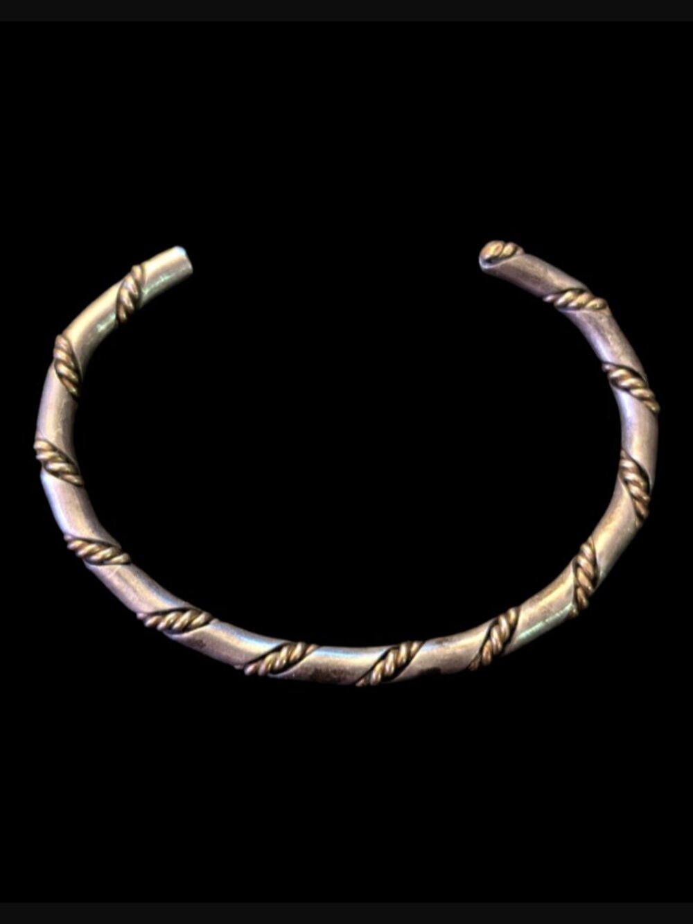 Vintage Native American Sterling Brass Two Tone Twist Cuff Bracelet Size 6.25"